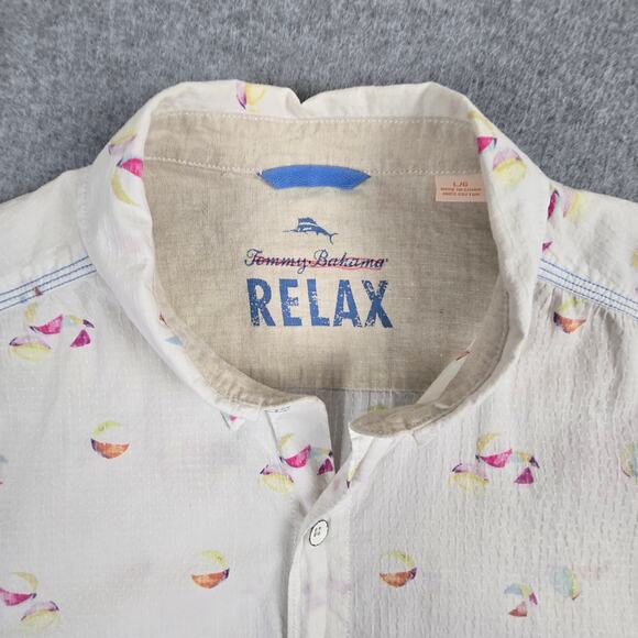 Tommy Bahama Cream and Pink Casual Button Down Shirt - Picture 8 of 16